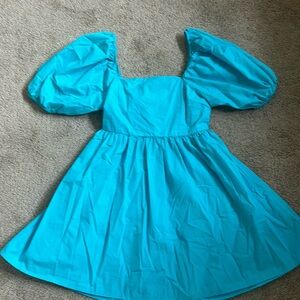 Blue Bubble Sleeve Dress
